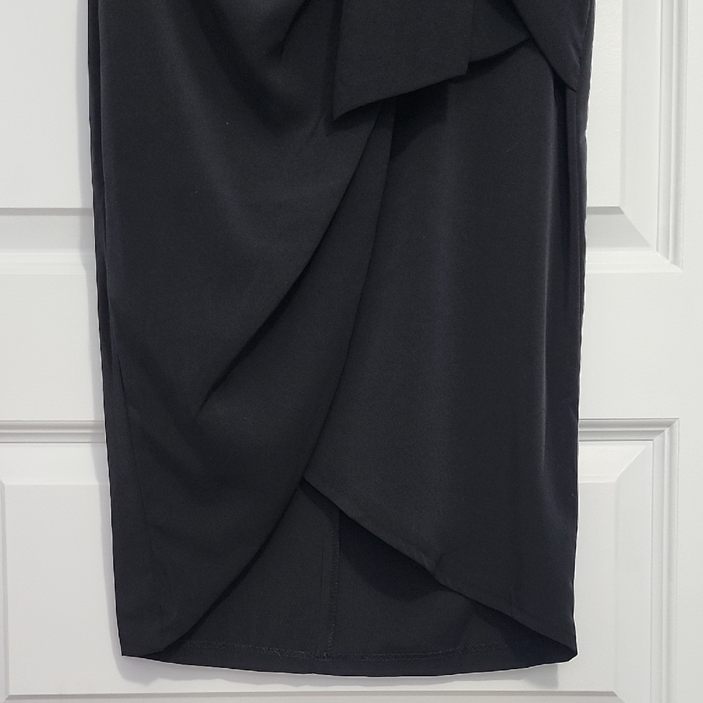 DYNAMITE Black bow wrap draped high waist midi skirt - Picture 4 of 12